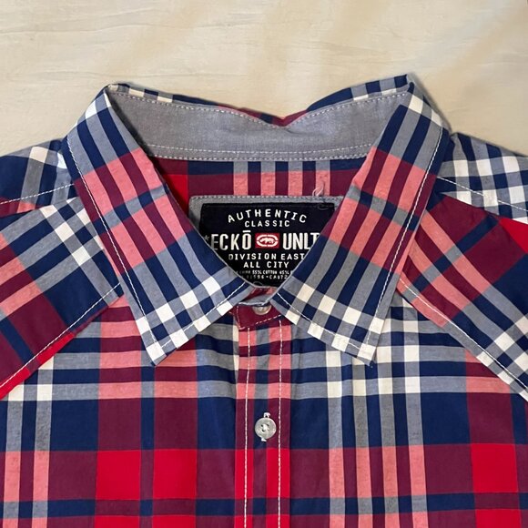 Ecko Unltd Shirt Men's XXL Red Plaid Button Front Long Sleeve Pocket Western - Picture 2 of 5